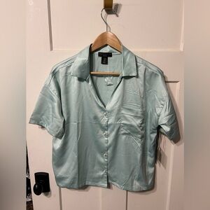 House Of Harlow 1960 mint/teal Button Up Satin feel Pajama sleepwear Top NWT